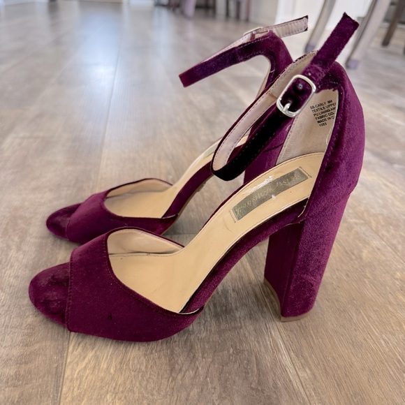 Betsey Johnson Velvet Elegant Plum Block High Heels with Ankle Strap - Picture 1 of 9